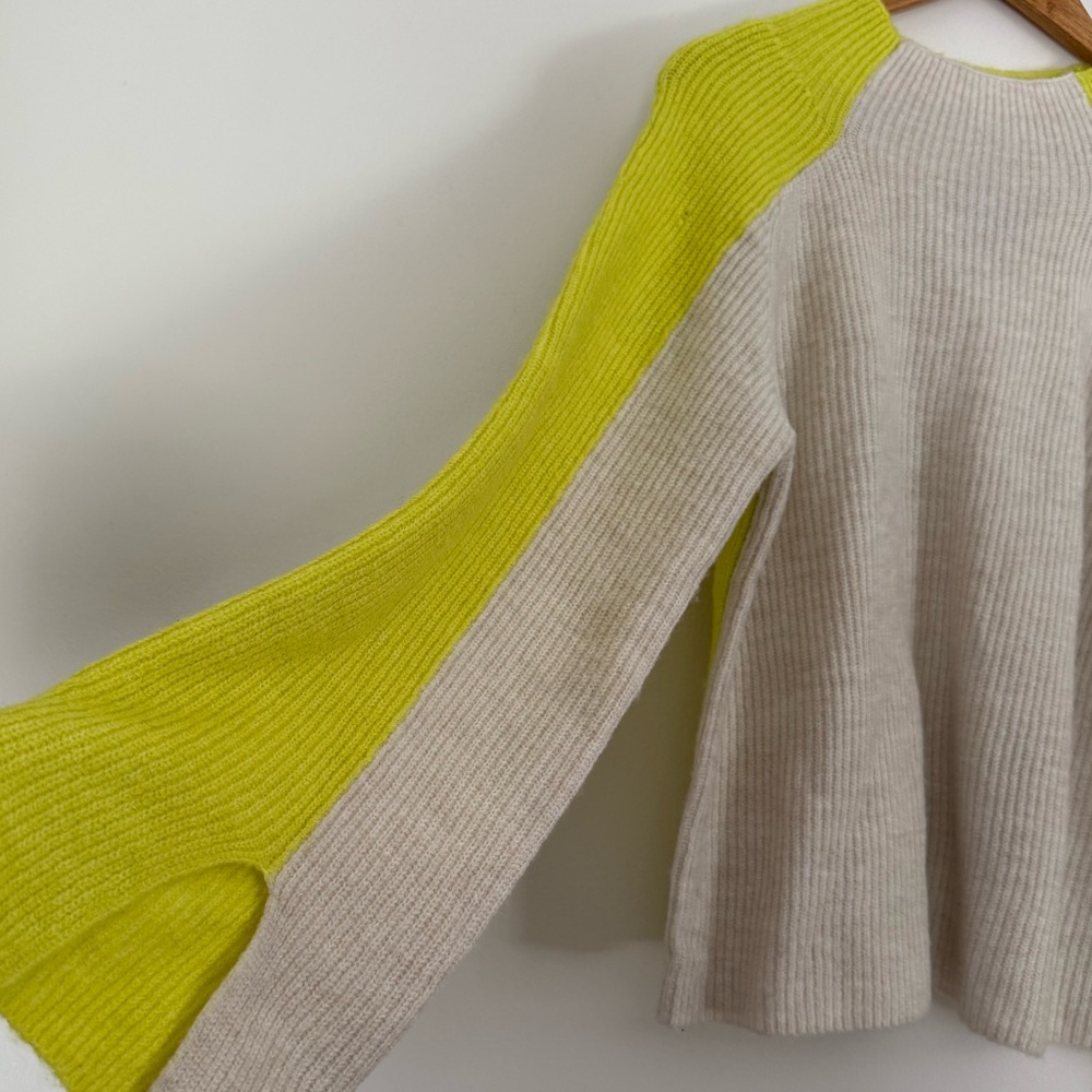 DKNY Lime and Cream Crew Neck Sweater